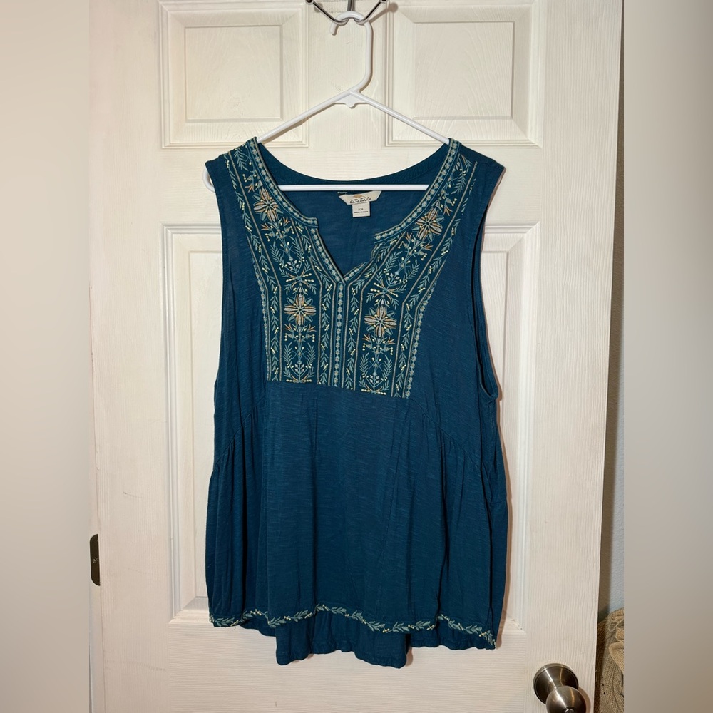 Embroidered Blue Sleeveless Top